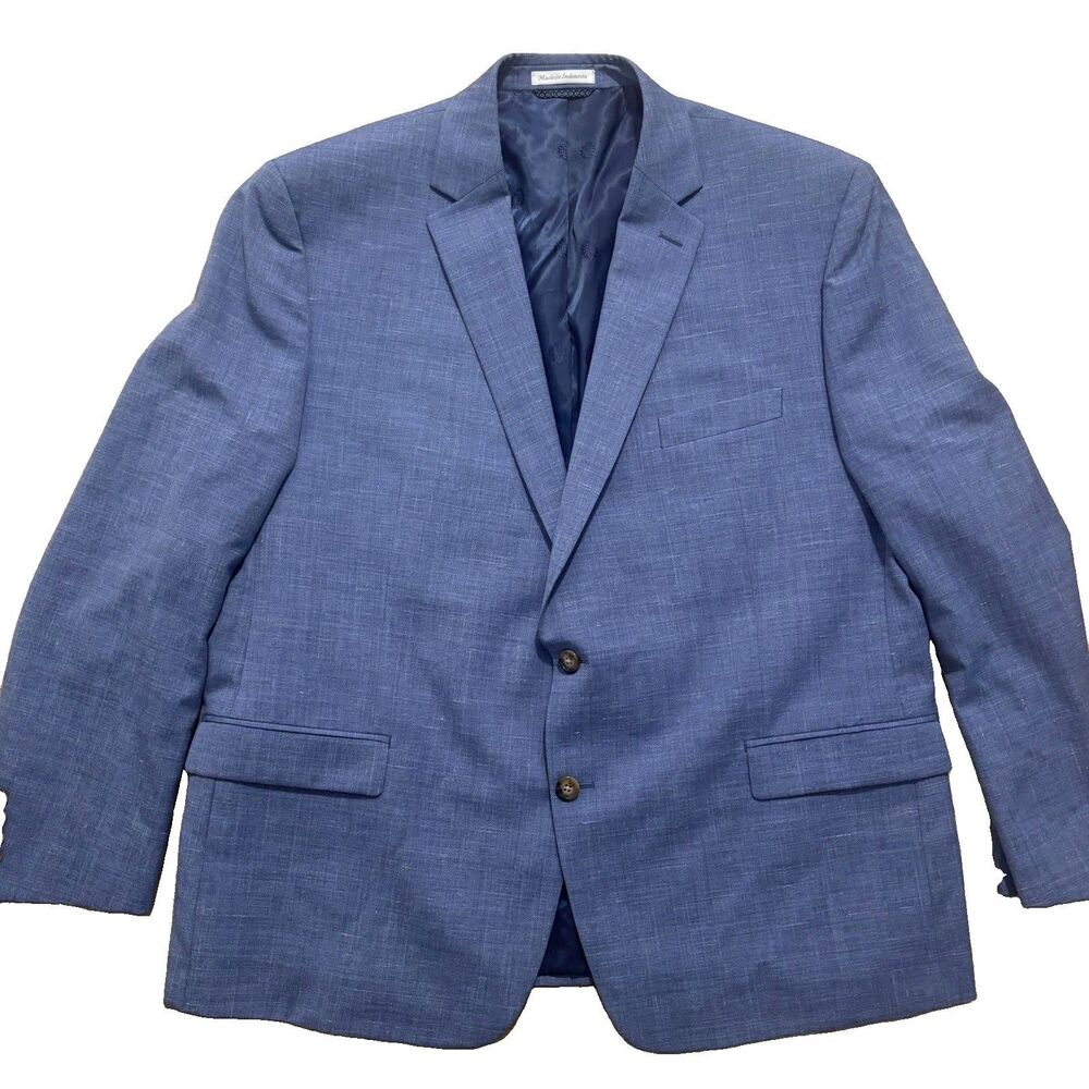 Lauren Ralph Lauren Blazer Mens 48R Blue Wool Linen Jacket Preppy Old Money